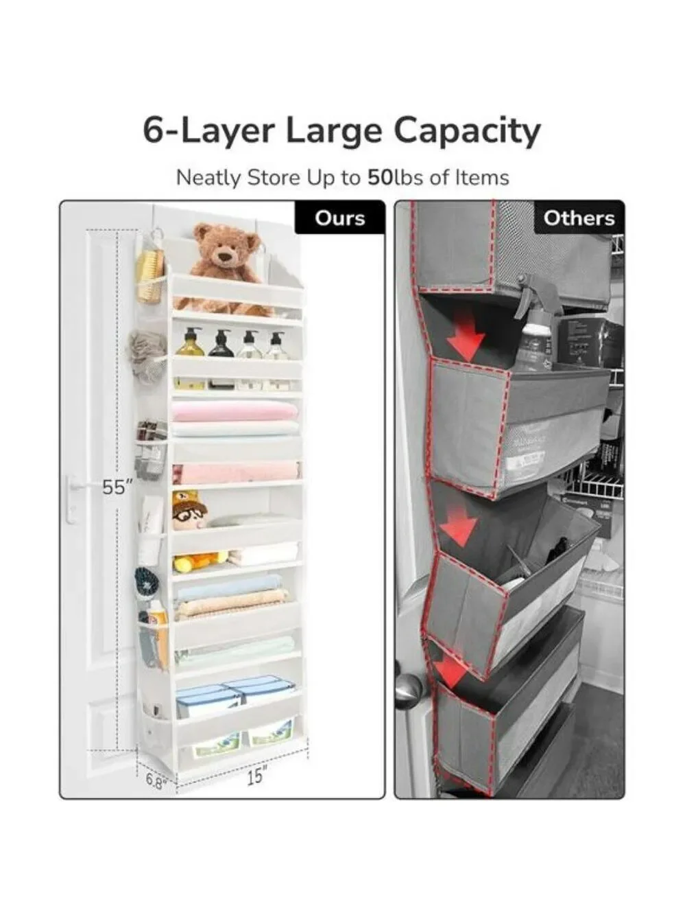 Over Door Hanging Organizer 6 Pockets 12 Mesh Storage for Closet Bathroom